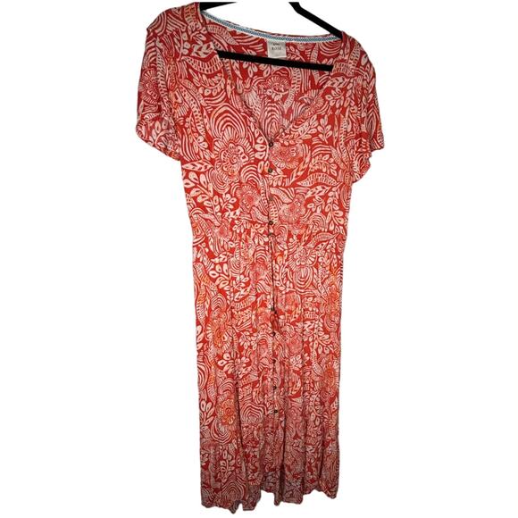 Knox Rose Dress Women's Sixe XL Long Orange Floral Print V Neck Button Up Boho - Picture 1 of 7